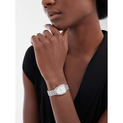  Shop Authentic Bvlgari Serpenti Seduttori Diamonds Silver Dial Silver Steel Strap Watch for Women - SERPENTI103361 - Luxxuri