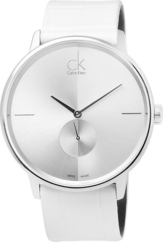  Shop Authentic Calvin Klein Accent Silver Dial White Leather Strap Watch for Women - K2Y211K6 - Luxxuri