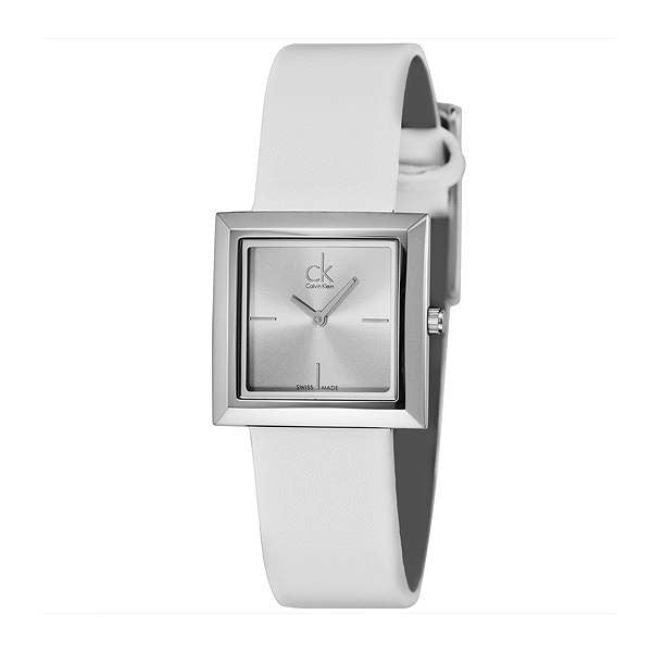  Shop Authentic Calvin Klein Mark Silver Dial White Leather Strap Watch for Women - K3R231L6 - Luxxuri