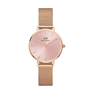  Shop Authentic Daniel Wellington Petite Melrose Pink Dial Rose Gold Mesh Strap Watch For Women - DW00100368 - Luxxuri
