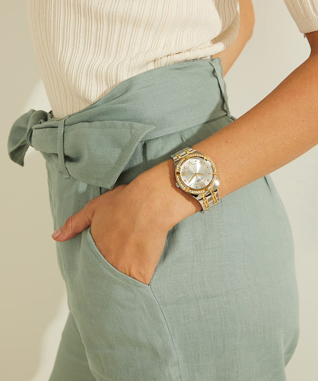  Shop Authentic Guess Cosmo Diamonds Silver Dial Two Tone Steel Strap Watch for Women - GW0033L4 - Luxxuri