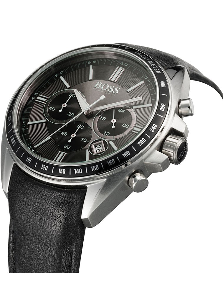 Hugo Boss Contemporary Sport Driver Black Dial Black Leather Strap Watch for Men - 1513085