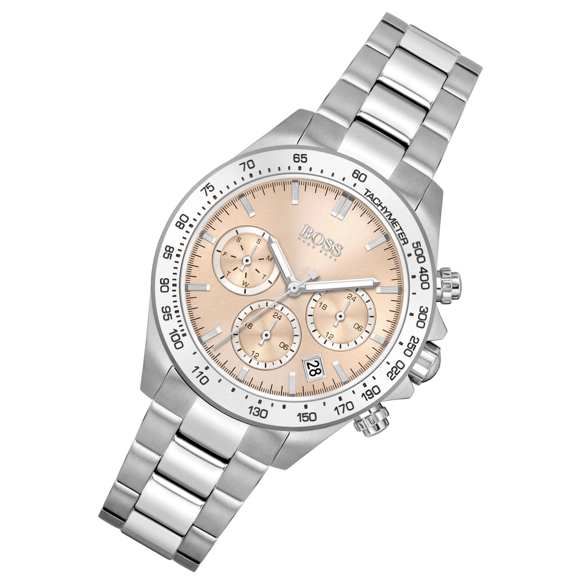 Hugo Boss Novia Pink Dial Silver Steel Strap Watch for Women - 1502615