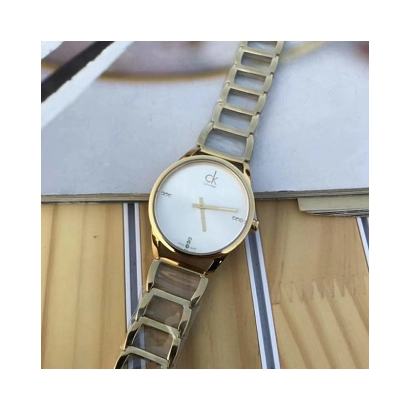  Shop Authentic Calvin Klein Stately White Dial Gold Steel Strap Watch for Women - K3G2352W - Luxxuri