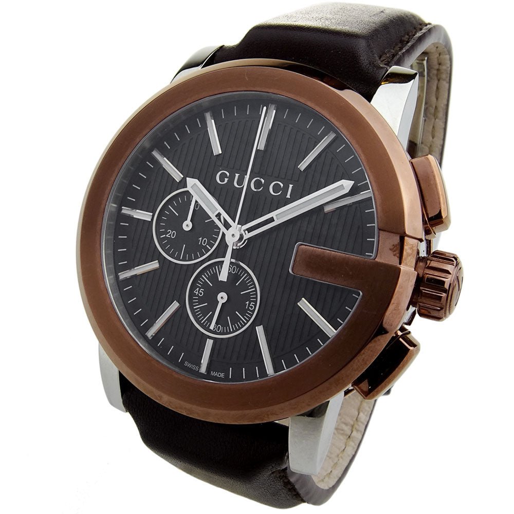  Shop Authentic Gucci G Chrono Black Dial Brown Leather Strap Watch For Men - YA101202 - Luxxuri