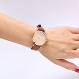  Shop Authentic Emporio Armani Gianni T Bar Quartz Pink Mother of Pearl Dial Brown Leather Strap Watch For Women - AR1960 - Luxxuri