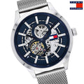  Shop Authentic Tommy Hilfiger Spencer Skeleton Black Dial Silver Mesh Bracelet Watch for Men - 1791643 - Luxxuri