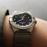  Shop Authentic Omega Constellation Manhattan Quartz Diamonds Blue Dial Silver Steel Strap Watch for Women - 131.15.25.60.53.001 - Luxxuri