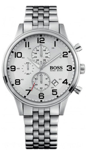  Shop Authentic Hugo Boss Aeroliner Chronograph White Dial Silver Steel Strap Watch For Men - 1512445 - Luxxuri