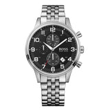  Shop Authentic Hugo Boss Aeroliner Chronograph Black Dial Silver Steel Strap Watch For Men - 1512446 - Luxxuri