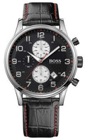  Shop Authentic Hugo Boss Aeroliner Black Dial Black Leather Strap Watch for Men - 1512631 - Luxxuri