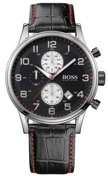  Shop Authentic Hugo Boss Aeroliner Black Dial Black Leather Strap Watch for Men - 1512631 - Luxxuri