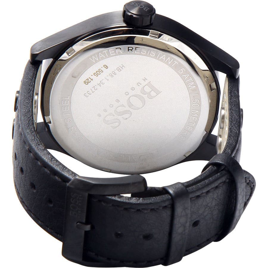  Shop Authentic Hugo Boss Aeroliner Black Dial Black Leather Strap Watch For Men - 1513083 - Luxxuri