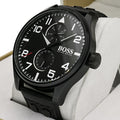  Shop Authentic Hugo Boss Aeroliner Black Dial Black Leather Strap Watch For Men - 1513083 - Luxxuri