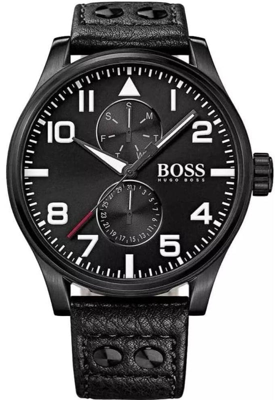  Shop Authentic Hugo Boss Aeroliner Black Dial Black Leather Strap Watch For Men - 1513083 - Luxxuri