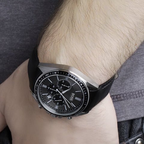  Shop Authentic Hugo Boss Contemporary Sport Driver Black Dial Black Leather Strap Watch for Men - 1513085 - Luxxuri