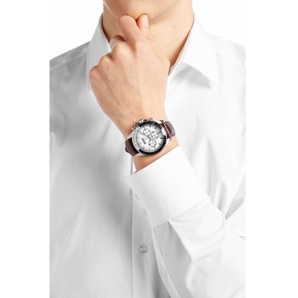  Shop Authentic Hugo Boss Ikon White Dial Brown Leather Strap Watch for Men - 1513175 - Luxxuri