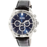  Shop Authentic Hugo Boss Ikon Blue Dial Black Leather Strap Watch for Men - 1513176 - Luxxuri