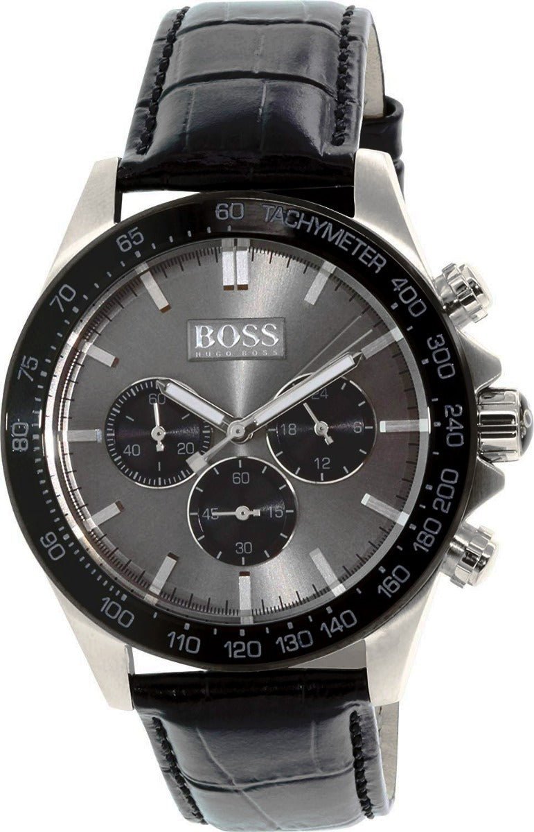  Shop Authentic Hugo Boss Ikon Grey Dial Black Leather Strap Watch for Men - 1513177 - Luxxuri