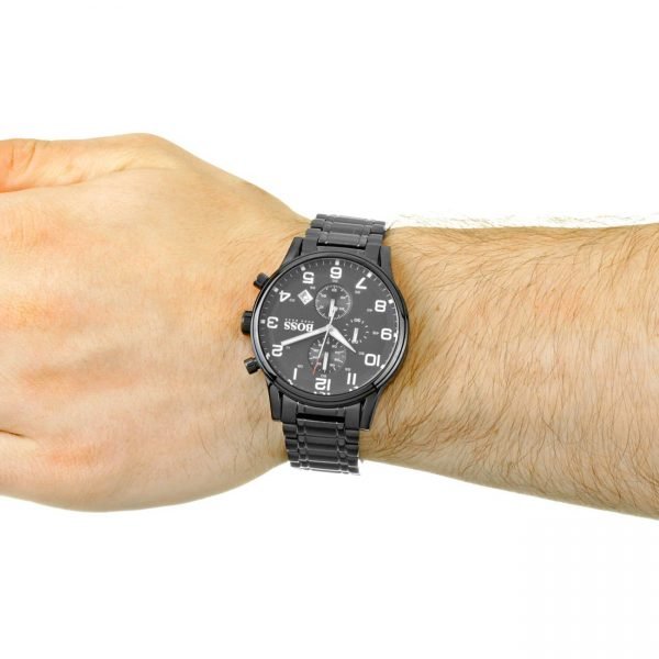  Shop Authentic Hugo Boss Chronograph Black Dial Black Steel Strap Watch for Men - 1513180 - Luxxuri