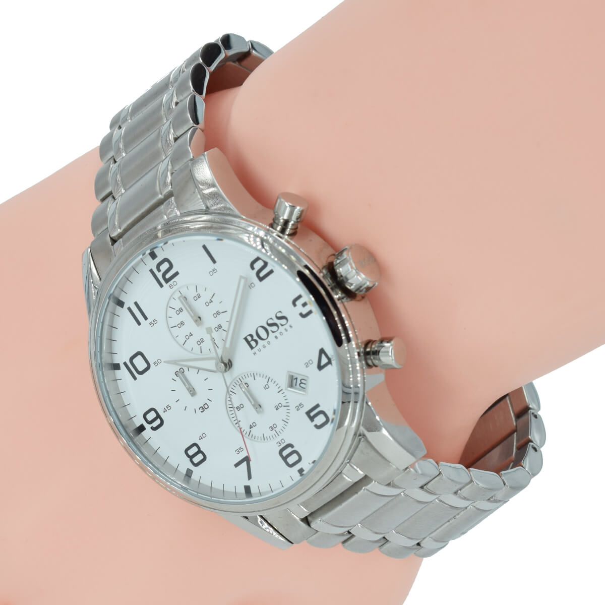  Shop Authentic Hugo Boss Aeroliner Chronograph White Dial Silver Steel Strap Watch for Men - 1513182 - Luxxuri