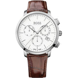  Shop Authentic Hugo Boss Slim Chronograph White Dial Brown Leather Strap Watch For Men - 1513263 - Luxxuri