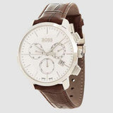  Shop Authentic Hugo Boss Slim Chronograph White Dial Brown Leather Strap Watch For Men - 1513263 - Luxxuri