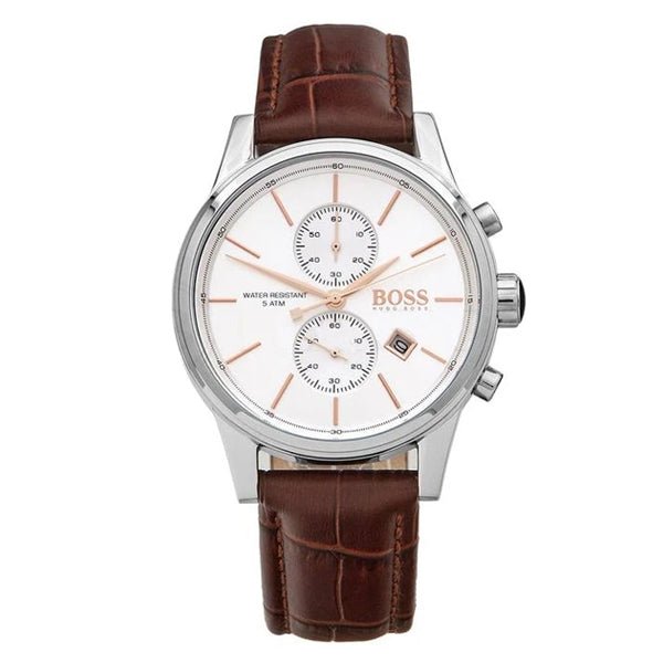  Shop Authentic Hugo Boss Jet White Dial Brown Leather Strap Watch for Men - 1513280 - Luxxuri