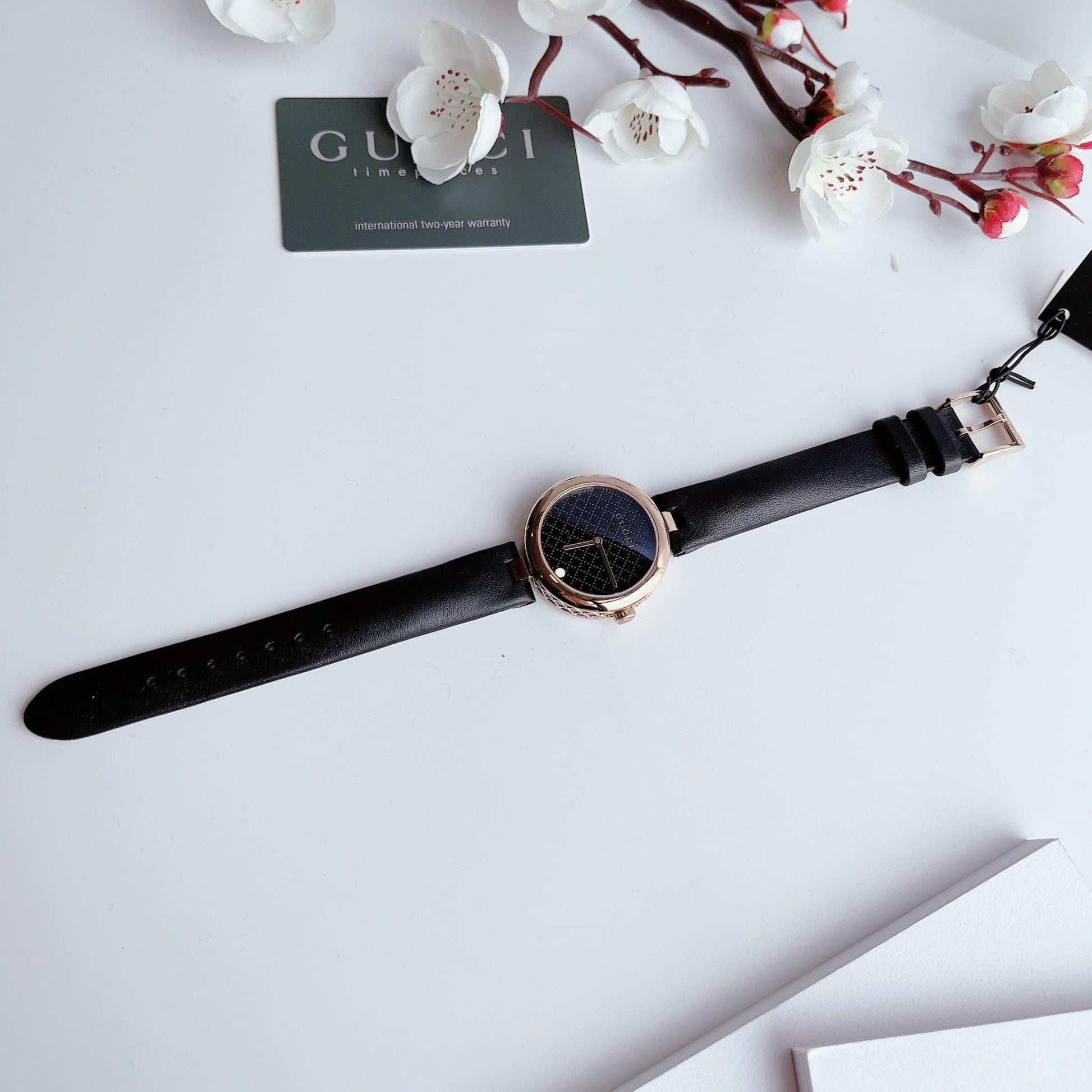  Shop Authentic Gucci Diamantissima Quartz Black Dial Black Leather Strap Watch for Women - YA141401 - Luxxuri