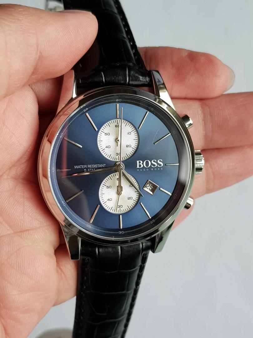 Hugo Boss Jet Blue Dial Black Leather Strap Watch for Men - 1513283