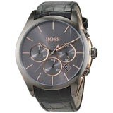  Shop Authentic Hugo Boss Onyx Grey Dial Black Leather Strap Watch for Men - 1513366 - Luxxuri