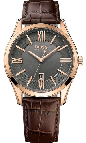  Shop Authentic Hugo Boss Ambassador Grey Dial Brown Leather Strap Watch for Men - 1513387 - Luxxuri