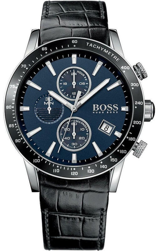  Shop Authentic Hugo Boss Rafale Chronograph Blue Dial Black Leather Strap Watch For Men - 1513391 - Luxxuri