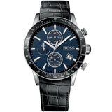  Shop Authentic Hugo Boss Rafale Chronograph Blue Dial Black Leather Strap Watch For Men - 1513391 - Luxxuri