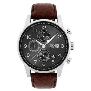  Shop Authentic Hugo Boss Navigator Grey Dial Brown Leather Strap Watch for Men - 1513494 - Luxxuri