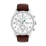  Shop Authentic Hugo Boss Navigator White Dial Brown Leather Strap Watch for Men - 1513495 - Luxxuri