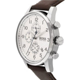  Shop Authentic Hugo Boss Navigator White Dial Brown Leather Strap Watch for Men - 1513495 - Luxxuri