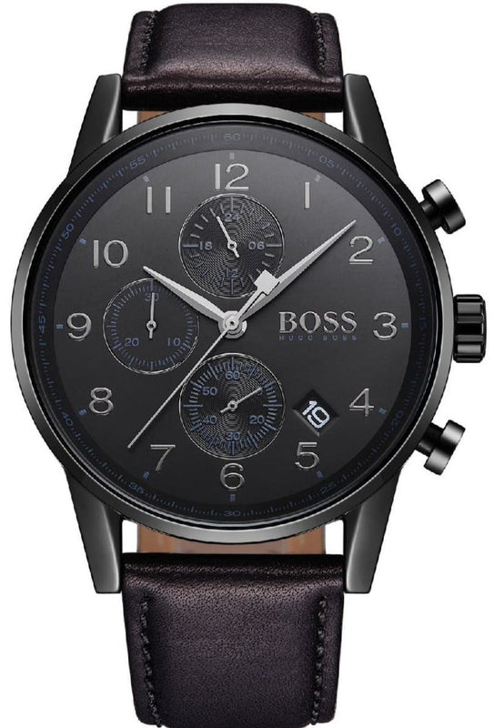  Shop Authentic Hugo Boss Navigator Black Dial Black Leather Strap Watch for Men - 1513497 - Luxxuri