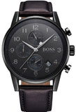  Shop Authentic Hugo Boss Navigator Black Dial Black Leather Strap Watch for Men - 1513497 - Luxxuri