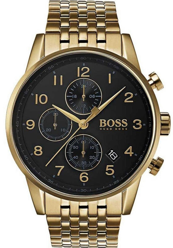  Shop Authentic Hugo Boss Navigator Black Dial Gold Steel Strap Watch for Men - 1513531 - Luxxuri