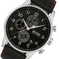 Hugo Boss Navigator Black Dial Black Leather Strap Watch for Men - 1513535