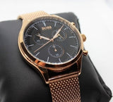  Shop Authentic Hugo Boss Companion Quartz Black Dial Rose Gold Mesh Bracelet Watch For Men - HB1513548 - Luxxuri