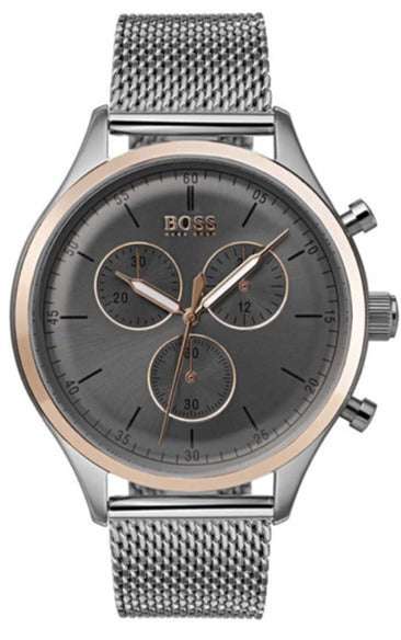  Shop Authentic Hugo Boss Companion Chronograph Grey Dial Silver Mesh Bracelet Watch For Men - 1513549 - Luxxuri