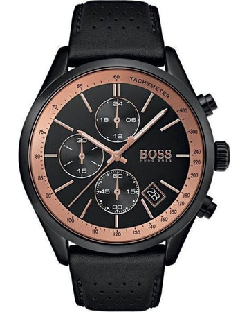 Shop Authentic Hugo Boss Grand Prix Chronograph Black Dial Black Leather Strap Watch for Men - 1513550 - Luxxuri