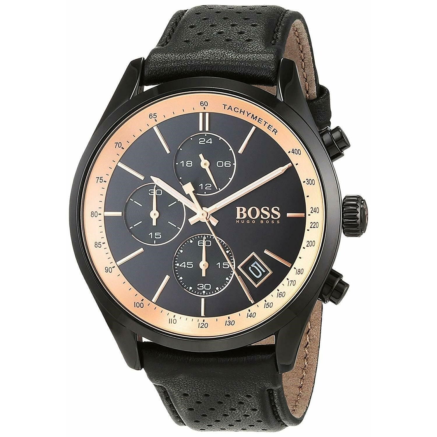  Shop Authentic Hugo Boss Grand Prix Chronograph Black Dial Black Leather Strap Watch for Men - 1513550 - Luxxuri