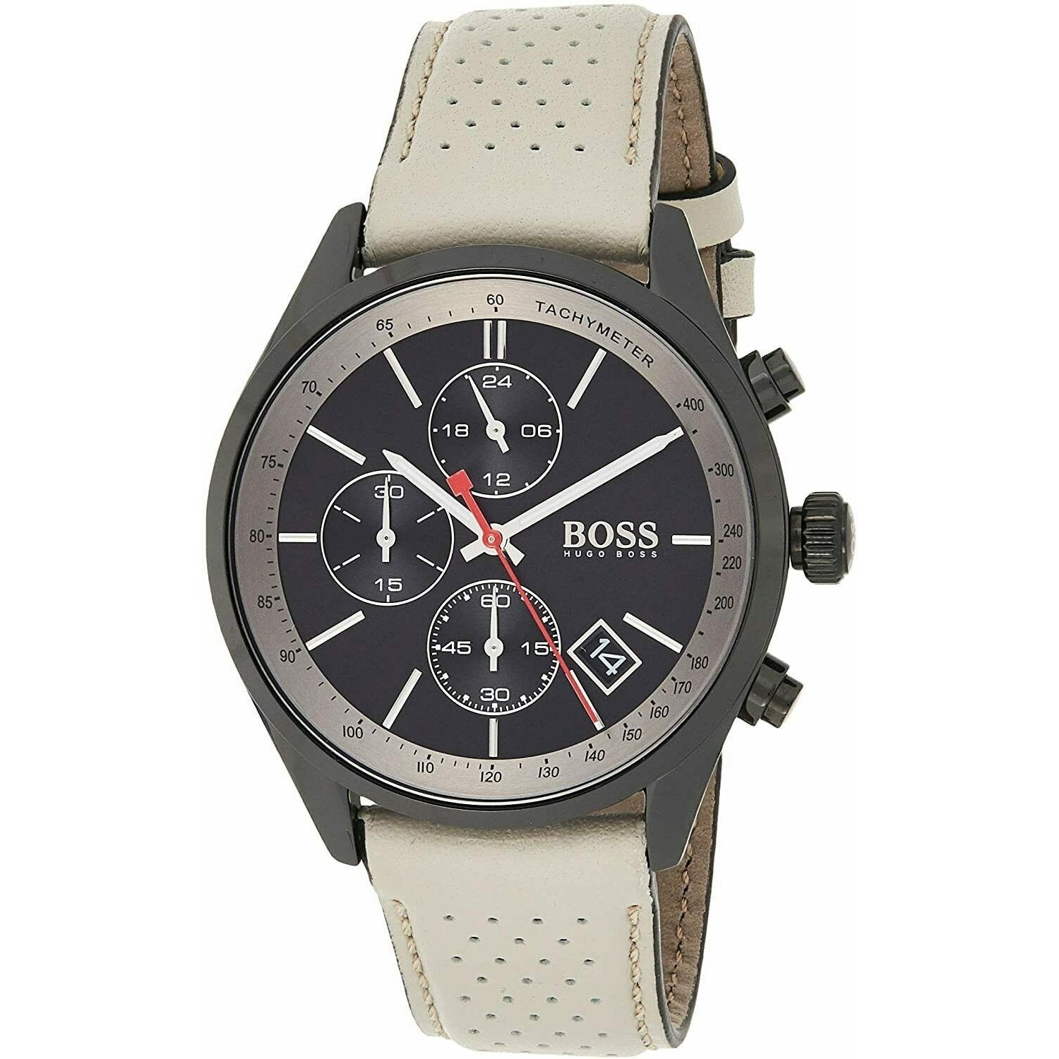  Shop Authentic Hugo Boss Grand Prix Chronograph Black Dial Grey Leather Strap Watch for Men - 1513562 - Luxxuri