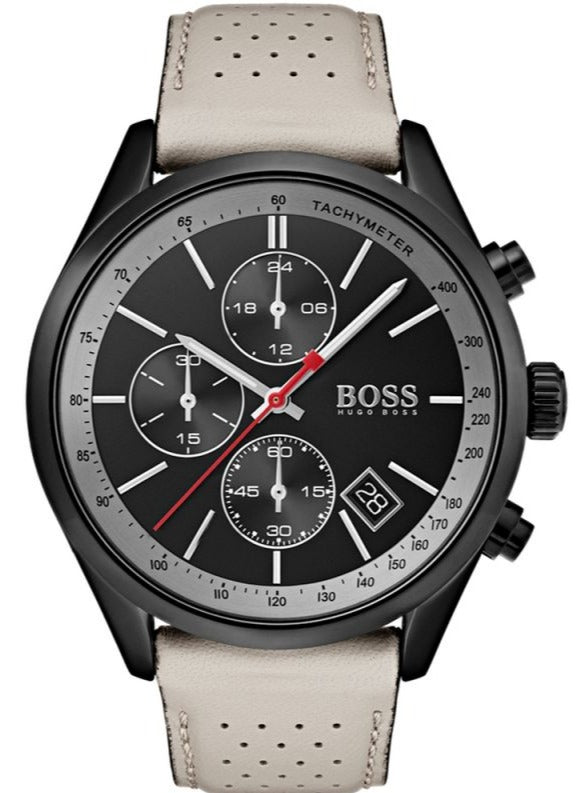  Shop Authentic Hugo Boss Grand Prix Chronograph Black Dial Grey Leather Strap Watch for Men - 1513562 - Luxxuri