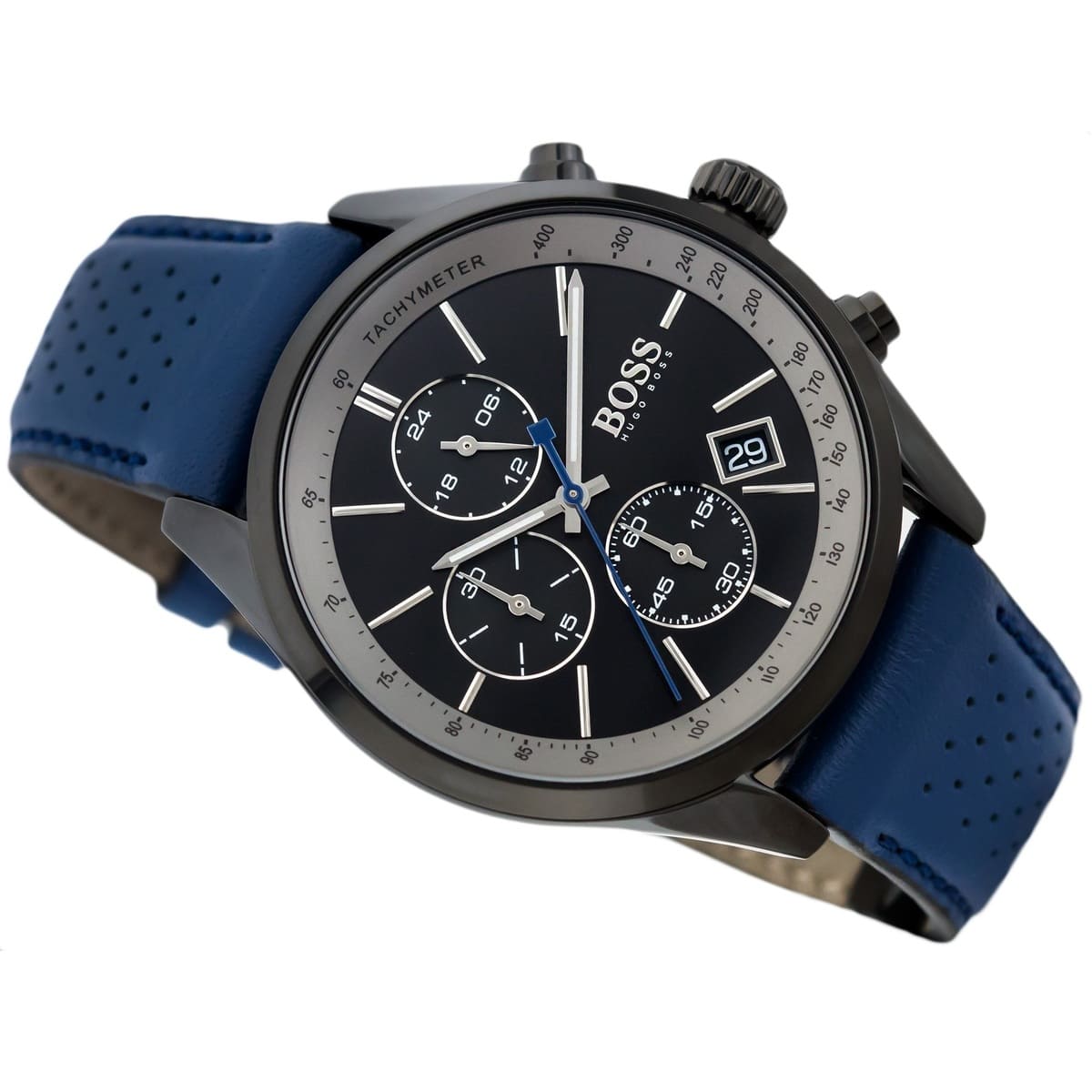  Shop Authentic Hugo Boss Grand Prix Chronograph Black Dial Blue Leather Strap Watch for Men - 1513563 - Luxxuri