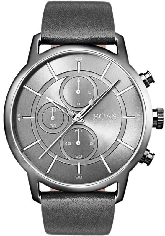  Shop Authentic Hugo Boss Architectural Grey Dial Grey Leather Strap Watch for Men - 1513570 - Luxxuri