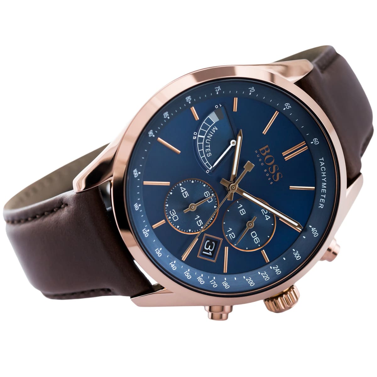  Shop Authentic Hugo Boss Grand Prix Blue Dial Brown Leather Strap Watch for Men - 1513604 - Luxxuri
